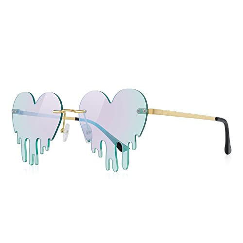 Melting Heart Sunglasses for Men/Women Rimless Irregular Party Sun Glasses Metal Lens Halloween Colorful Glasses