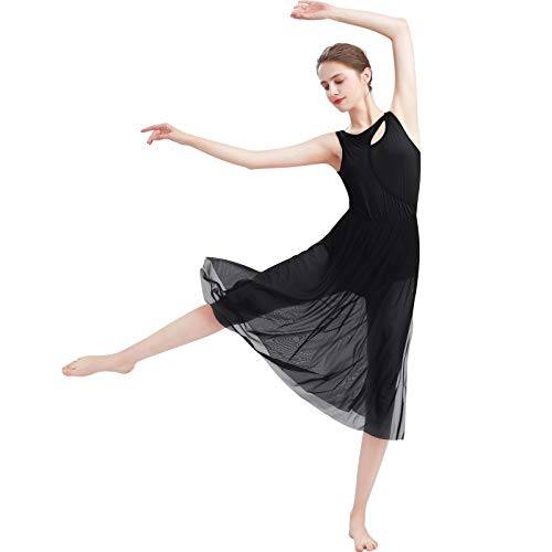 Robe de danse lyrique noire avec jupe découpée fluide pour femme