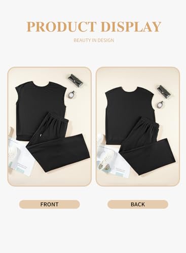 Eytino Womens Plus Size 2 Piece Tracksuit Outfit Casual Cap Sleeve Tops High Waist Pants Lounge Sets4