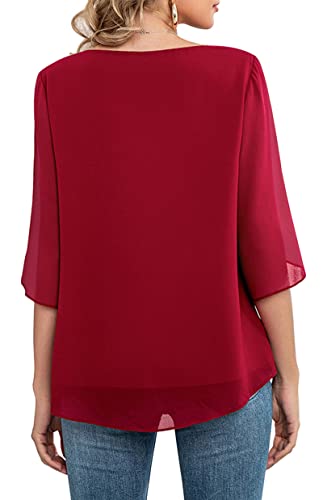 Neineiwu Womens Casual Scoop Neck Loose Top 3/4 Sleeve Chiffon Blouse Shirt Tops