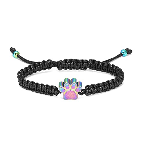 Minicremation Paw Print Cremation Bracelet for Ashes for Pet Adjustable Braided Rope Urn Bracelet Ashes Holder Memorial Bangle Jewelry(Colorful)
