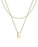 Poxtex Initial E Necklaces for Women 14K Gold Plated Letter Jewelry Non Tarnish Layered Dainty Cute Pendant Choker Necklace Waterproof Trendy Name Necklace Personalized Jewelry Gift for Women