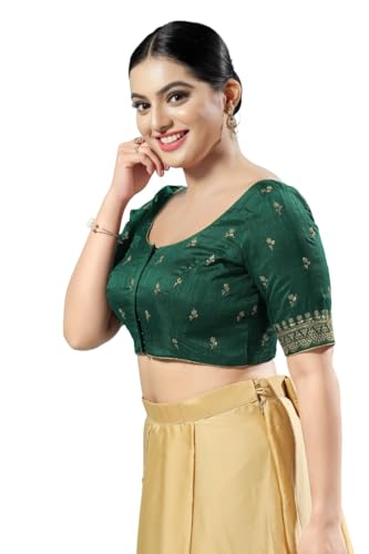 Image of Vamas Women's Silk Padded Self Design Half Sleeve Readymade Saree Blouse (X-1166.ELB)