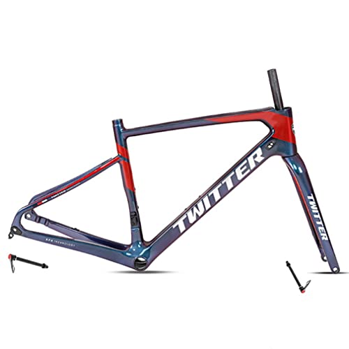 Carbon Fiber Road Bike Frameset Discoloration Disc Brake Bicycle Frame Off Road Racing Frame 45/48/51/54CM BB92 Thru Axle F12x100/R12x142 Mm With Fork, For 700c Wheel ( Color : Red , Size : 54CM )