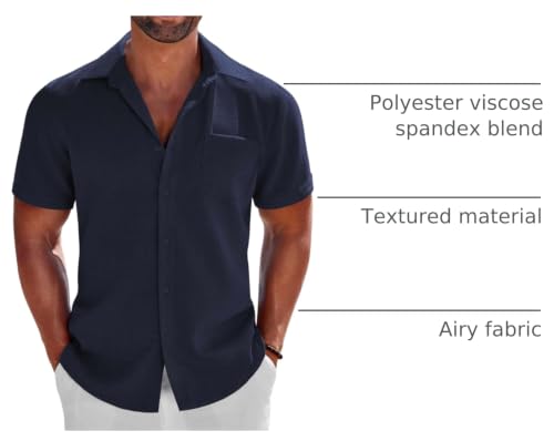 Image of COOFANDY Men's Button Down Shirts Short Sleeve Casual Shirts Summer Beach Linen Shirts with Pocket