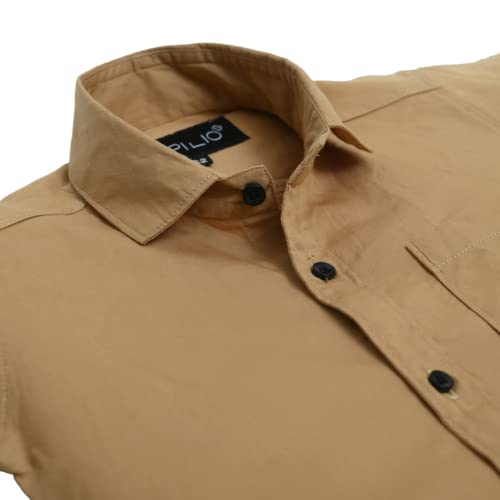Image of Kids Stylish Solid Cotton Spread Collar Regular Fit Shirt|| Formal Boys Shirt || Casual Wear Buttoned Shirt for Boys Brown