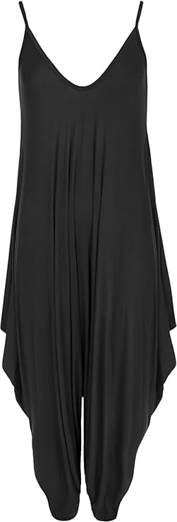 Prime fashions Lagenlook Combinaison sarouel baggy à bretelles pour femme 40-48, Noir , 16-18