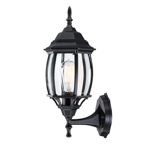 Image of 16.8 Inch Outdoor Porch Light - Black Outside Light for House, Metal and Glass Exterior Wall Sconce, Waterproof Wall Mount Outdoor Lantern for Garage,Front Door,Balcony,E26 Base