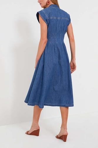 Ladyful Women's Denim Shirt Midi Dress Button Down Collared V Neck Sleeveless Jean Dress Chambray A-Line Sundress2