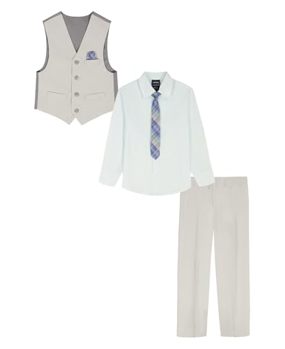 Image of IZOD Boys' 4-piece Formal Dress Up Suit Set, Vest, Pants, Collared Shirt, and Tie