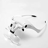 Bysameyee ヘッドマウント拡大鏡 照明付き 拡大鏡 ヘッドバンド ルーペ バイザー LEDライト2個付き 近接作業 ジュエリーワーク 時計修理 美術工芸 読書補助 (White)