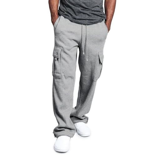 Lu's Chic Men's Cargo Pants Soft Elastic Waist Drawstring Thermal Straight Fit Utility Pocket Sweatpants Lounge Casual Pants