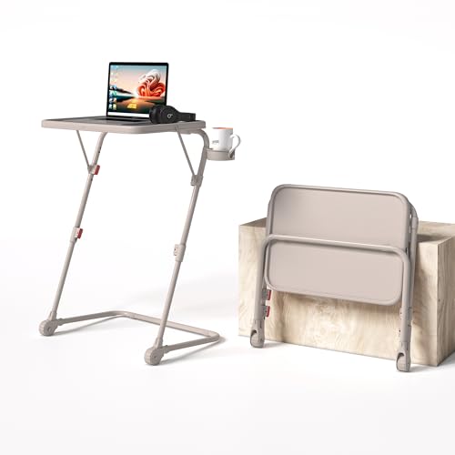 Meuble Cosy Petit Bureau Pliant Hauteur réglable Table d'Ordinateur Portable sans Assemblage Requis Poste de Travail Pliante Plateau Inclinable pour Petits Espaces, 54x38x71.5cm, Beige
