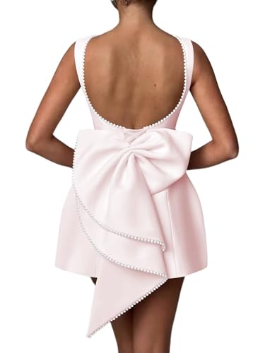 Image of Pearl Dresses for Prom Bow Back Cocktail Dress for Women 2026 Evening Gowns Pearl Pink 14