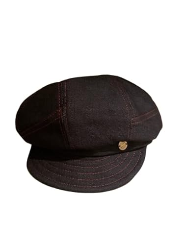 Denim Newsboy Cap for Women, Painter Hat Beret Style with Contrast Stitching, 21.3