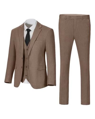 Image of Retro 3 Piece Suit Tweed Herringbone Men's Suits Slim Fit Jacket Vest Pant