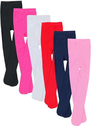 ToBeInStyle Girls' 6 Pack Warm Assorted Acrylic Blend Full Footed Winter Tights