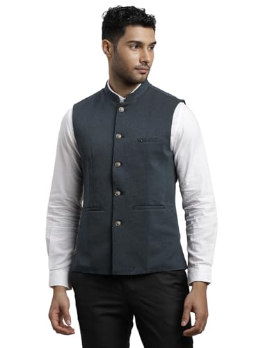 Image of Turtle Men Knitted Terylene Rayon Dobby Print Party Nehru Jacket