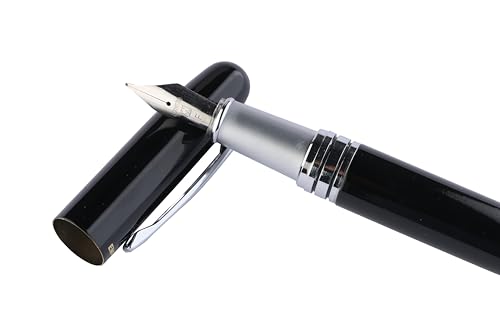 Image of Emperor Fountain Pen, Fine, Medium, Broad, Fine UltraFlexible Nib option, Includes Twist Converter, 2ml Inkwell, Gift Box, Calligraphy. (Glossy Black, Broad)