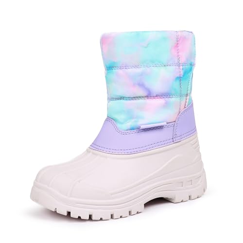 CIOR Kids Snow Boots with Faux Fur Lining, Hook and Loop Outdoor Anti-slip Boys Girls Winter Boots (Toddler/Little Kids) U125WXZ894.EL-Purple-24