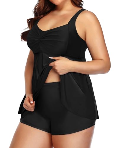 Image of Aqua Eve Women Plus Size Tankini Swimsuit Two Piece Flowy Swimdress Bathing Suits with Shorts