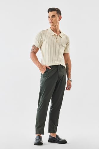 Image of SNITCH Men Trousers | Slim Fit Mid Rise Solid Design | Rayon Blend with Medium Stretch & Smooth Texture | Button & Zip Closure for Casual & Office Wear