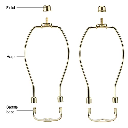 9 Inch Brass Lamp Harp Holder Kits With Finials And Detachable Light Duty Saddle Bases, Saangseon Set Of 2 Diy Lighting Accessories Horn Frame Lamp Shade Brackets #TOP2