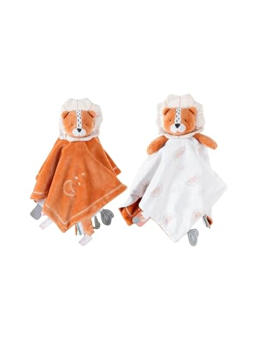NOUKIE’S - Doudou réversible Jour et Nuit - Lion Caramel Babou - Matière Veloudoux® - Double peluche éveil/Sommeil - Idéal pour apaiser et accompagner...