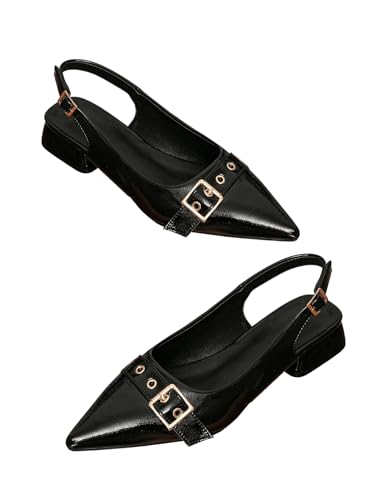 Floerns Women's Leather Buckle Slingback Flats Pointed Toe Ankle Straps Dressy Shoes