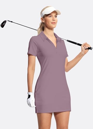 Image of Hiverlay Golf Dresses for Women with Shorts and Pockets, V-Neck Short Sleeve Tennis Dress, Workout Athletic Dresses