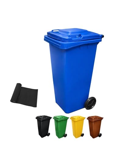 Jardin202 - Contenedor De Basura Reciclables De Colores Con Ruedas Y Mango Antideslizantes 120l, 240l, 360l, 800l Y 1100l 120 L Bolsas Azul