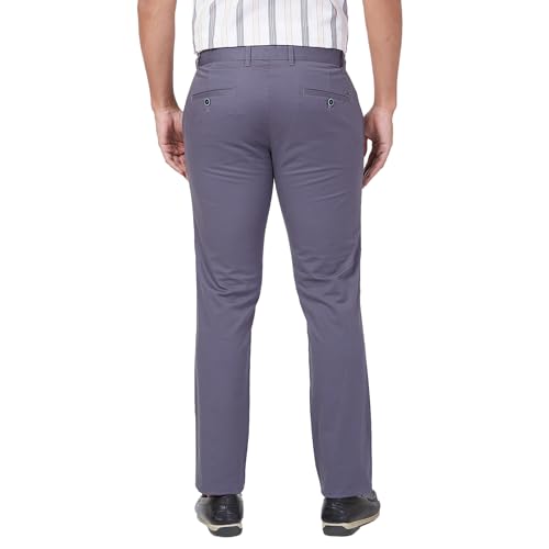 Image of Parx Low Rise Tapered Fit Cotton Blend Solid Pattern Flat Front Casual Trouser