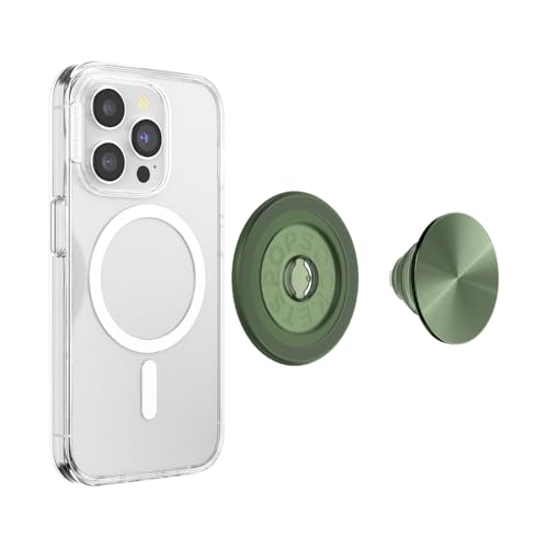 Image of PopSockets Phone Grip Compatible with MagSafe, Phone Holder, Wireless Charging Compatible - Alum Radial Olive