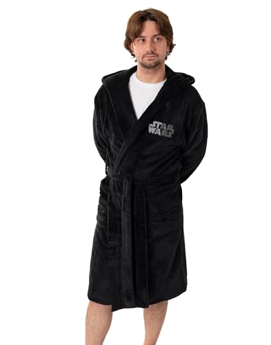 Star Wars Albornoz negro con capucha de Darth Vader para hombre | Ropa de estar en casa de forro polar retro con texto Ven al Lado Oscuro | Albornoz cómodo para relajarse | Merchandising