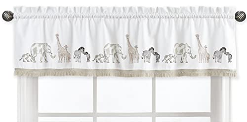 Sweet Jojo Designs Dschungel-Safari-Tiere, Fenster-Behandlungs-Volant, Hellbraun, Beige, Braun, Taupe, Schwarz und Weiß, geschlechtsneutrale Tierparade, Elefant, Giraffe, Elefanten, Serengeti Cover