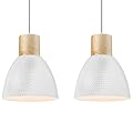 ELYONA 2 Pack Hammered Pendant Light Fixtures, 10.2” Metal & Rubber Wood Island Hanging Lamp, Adjustable Height, Modern Pendant Lighting for Kitchen,Farmhouse Bar,Dining Room,Bedroom, Nordic White