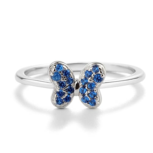 Precious Pieces Girls Sterling Silver Butterfly CZ Simulated Birthstone Baby Ring for Little Girls, Kids and Toddlers