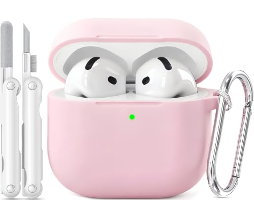 TNSNK for AirPods 4 Case Pink with 3-in-1 Cleaner Kit & Keychain, Skin-Soft Silicone Drop Protection iPod 4 Case Cute Compatible with Apple Airpods 4th Gen 2024 Cover for Women Girly, Lightpink