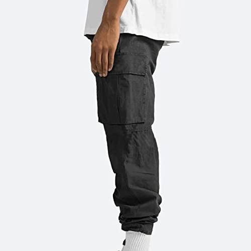 Mens Cargo Pants Elastic Waist Drawstring Relaxed Fit Outdoor Joggers Straight Leg Hiking Workout Pants with Pockets4