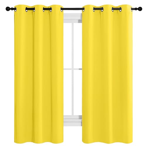 Image of NICETOWN Bright Yellow Room Darkening Curtains for Kitchen, Window Treatment Thermal Insulated Solid Grommet Room Darkening Curtains /Drapes for Bedroom (Set of 2, 42 inches Wide by 68 inches Long)