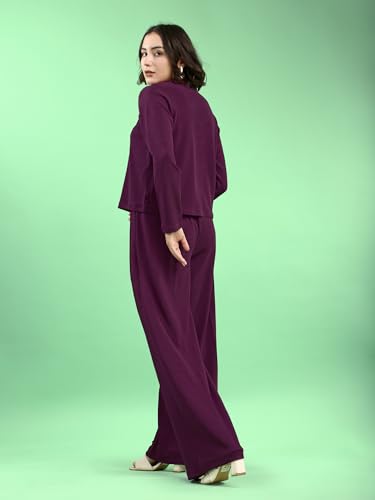Image of PURVAJA Women's Regular Sleeve Top & Trouser Solid Co-ords
