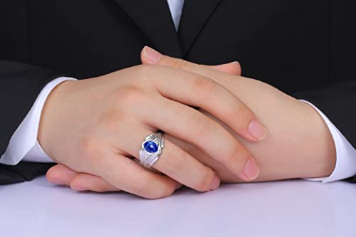 Rylos Mens Rings Sterling Silver Rings Classic Designer Style 9X7Mm Gemstone & Diamond Ring Blue Star Sapphire September Birthstone Rings For Men, Men's Rings, Silver Rings, Sizes 8,9,10,11,12,13 #TOP1