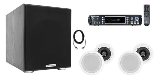 Rockville Bundle RPA60BT V2 1000W USB/Bluetooth DJ/Pro/Karaoke Amplifier Mixer Bundle with Pair of (2) HC55 Speakers, Rock Shaker 8