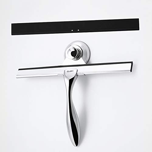 CLOFY Duschabzieher, Fensterabzieher aus Edelstahl mit starkem Saughaken und auswechselbarem Wischblatt für Badezimmer, Spiegel, Fenster, Autoscheiben, Glasreinigung