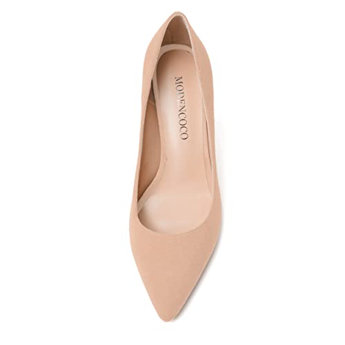 MODENCOCO Womens Slip On Solid Office Sexy Pointed Toe Fashion Suede Block High Heel Pumps Dress Shoes 3.5 Inch3
