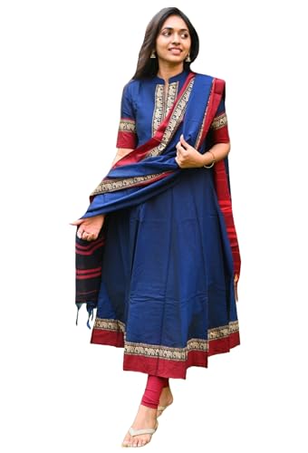 Image of GoSriKi Women's Rayon Viscose Solid Anarkali Kurta with Dupatta