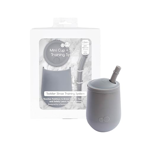 Image of ezpz Mini Cup + Straw Training System - 9 Months+ (Gray) - 100% Silicone Training Cup for Infants + Toddlers - Designed by a Pediatric Feeding Specialist
