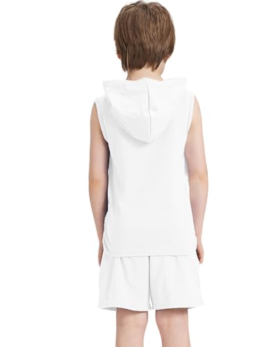 Image of Kids Boys Summer 2PCS Outfits Sleeveless Hooded Loose Casual Top Shirt and Elastic High Waist Sports Short Pant Set