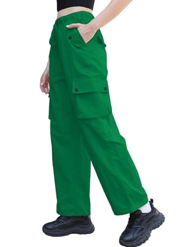 Image of Cromoncent Cargo Pants Girls & Women Parachute Pants Y2K Baggy Rave Clothes Waterproof with Pockets, 6 Years - 3XL