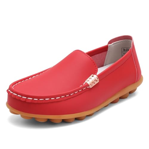 Image of Women's Comfortable & Lightweight Leather Loafers Slip-Ons Driving Walking Mocs Boat Shoes Cute Business Casual Dress Shoes Work Flats for Women